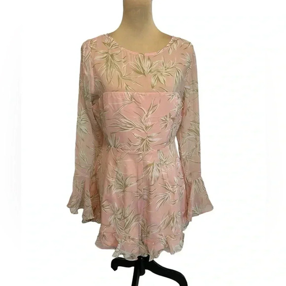 Here Comes The Sun Pink, Tropical, Flowing, Ruffled, Long Sleeve Romper in EUC - Picture 1 of 11